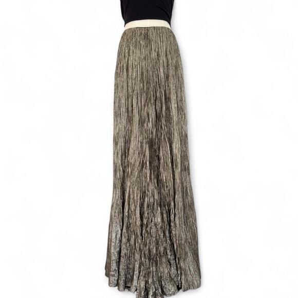 RALPH LAUREN COLLECTION (PURPLE LABEL) GOLD CRINKLE PLEATED MAXI SKIRT - Picture 1 of 5
